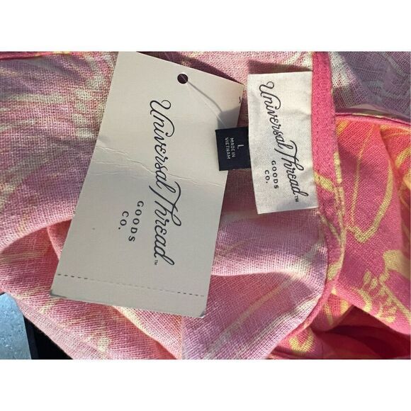 Universal Thread Pink Linen Blend Long Sleeve Cut Out Mini Dress Size L Pockets - Picture 7 of 11